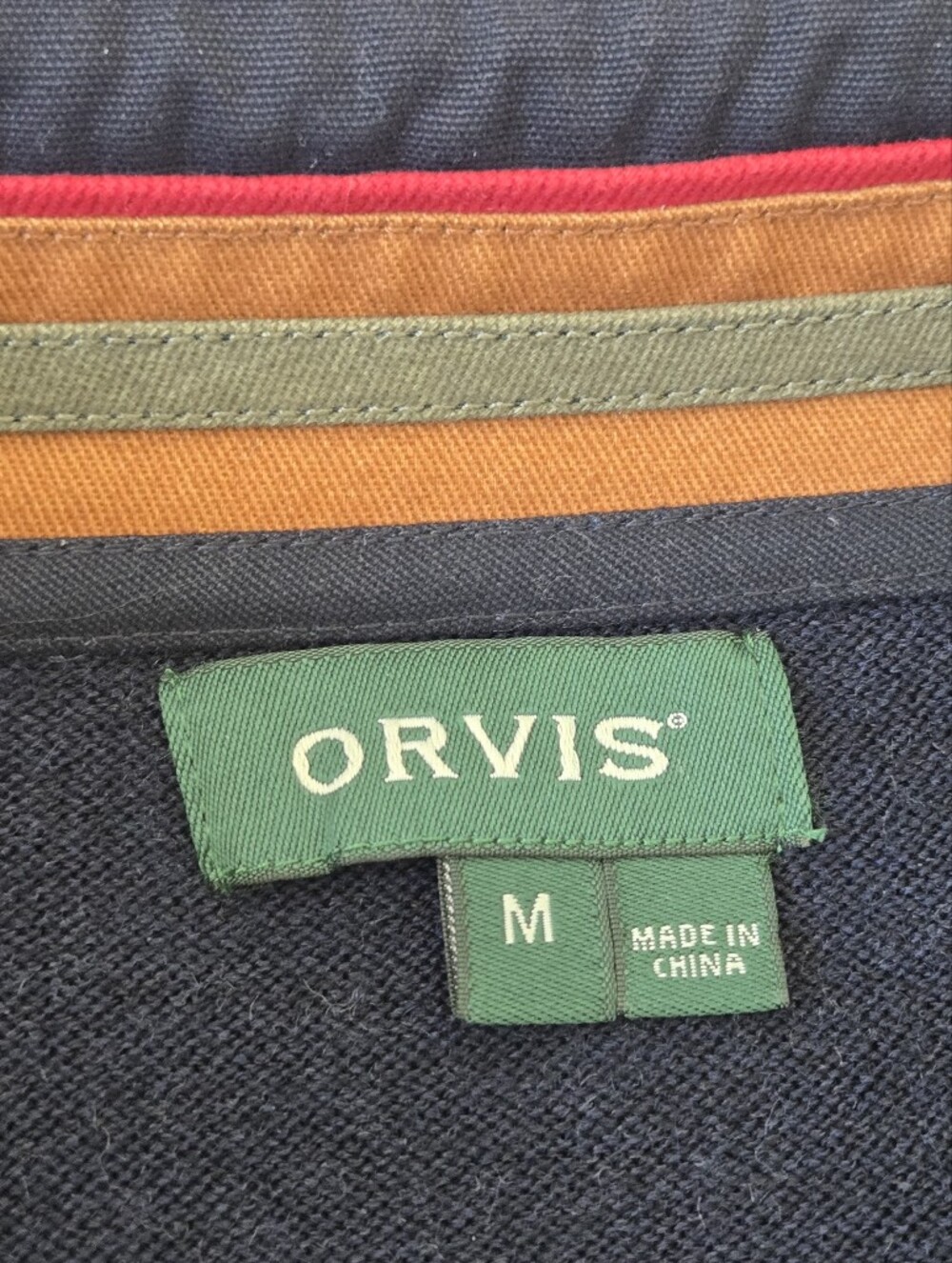 Orvis Mens Medium Navy Blue Wool 1/4‎ Zip Sweater Elbow Patch Shoulder Pullover - Picture 11 of 15
